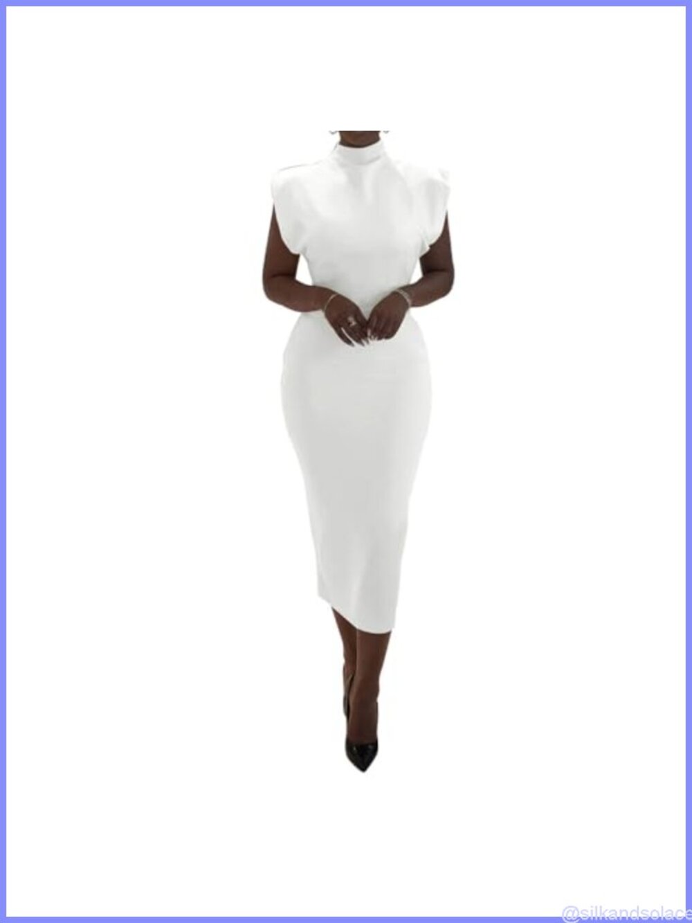 Women's Sleeveless High Neck Maxi Dress with Bodycon Fit and Back Slit - Picture 5 of 6